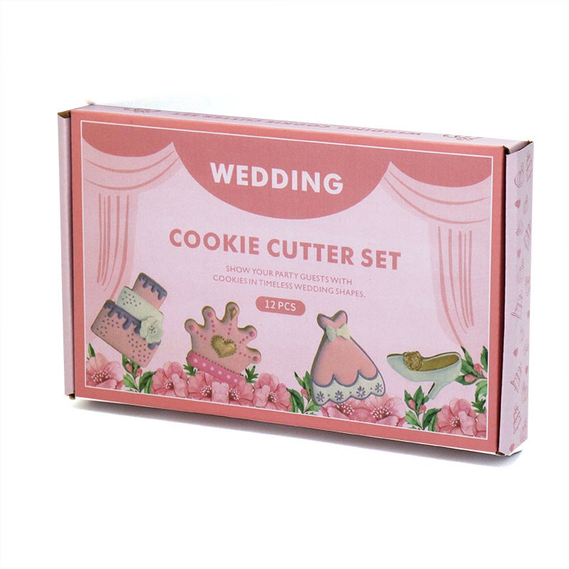 Stainless Steel Biscuit Mold 12 Piece Set Wedding Biscuit Cut Biscuit Mold Household Flip Sugar Tool Suit - Image 1